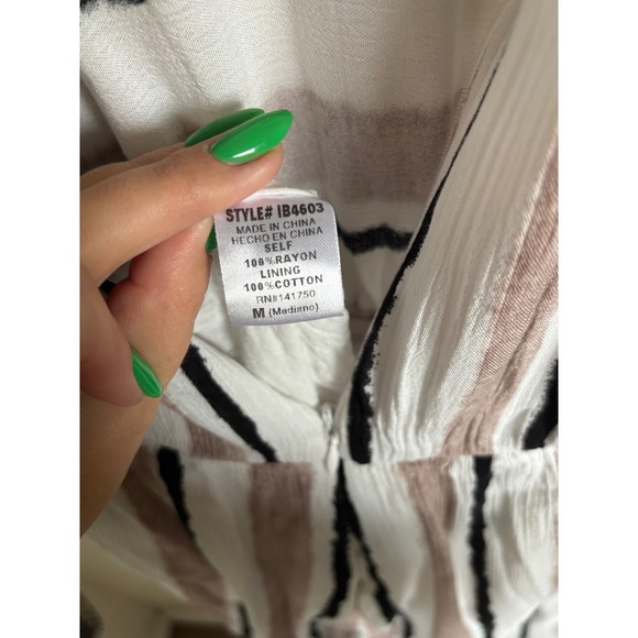 Orange Creek Jumpsuit Medium Striped White Brown Black Short Sleeve Pockets - Picture 7 of 7